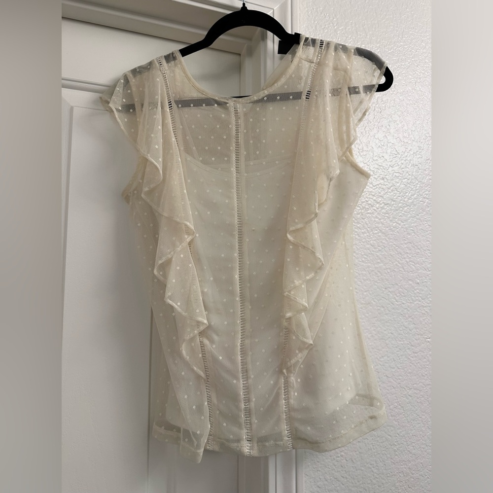 Halogen Ivory Polka Dot Mesh Blouse